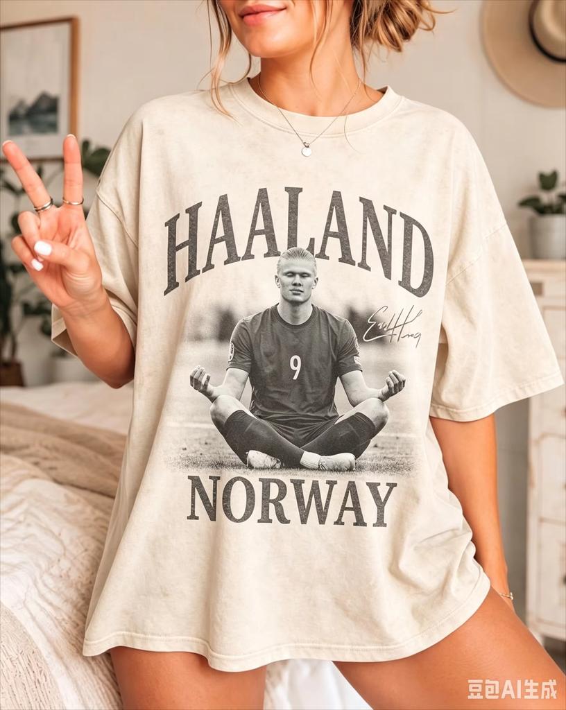 Erling Haaland Norvegia Maglietta Vintage Uomo e Donna Abbigliamento Estivo Moda Alta Qualità Manica Corta Top Streetwear