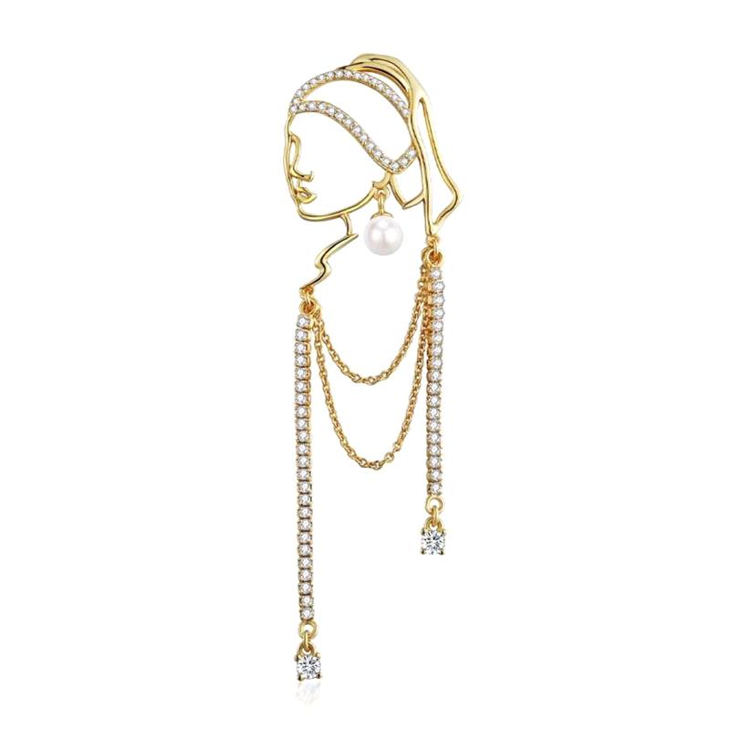 

New Wearing A Girl With Pearl Earrings Tassel Brooch For Women Female Wedding Banquet Jewelry Clothing Coat Dress Collar Accesor