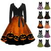 Dámská neformální móda s dlouhým rukávem Halloween s grafickým potiskem Vintage dlouhé šaty