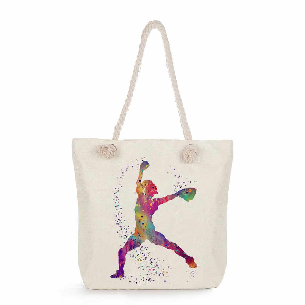 Multifunctional Gymnastics Printed Thick Rope Shoulder Beach Bag Casual Large Capacity Handbag 0244 CLE