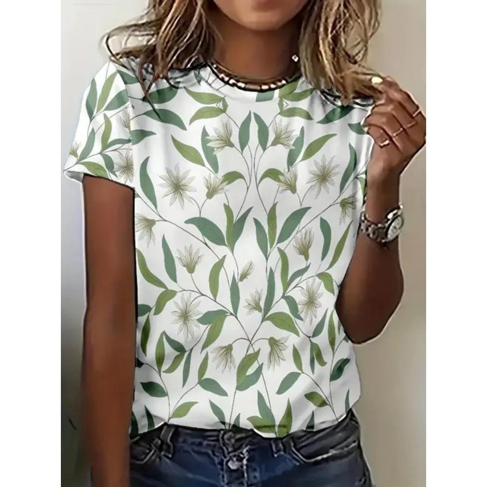 Damen Sommer 3D-gedruckt Neues lässiges kurzärmeliges Blumen-Top T-Shirt