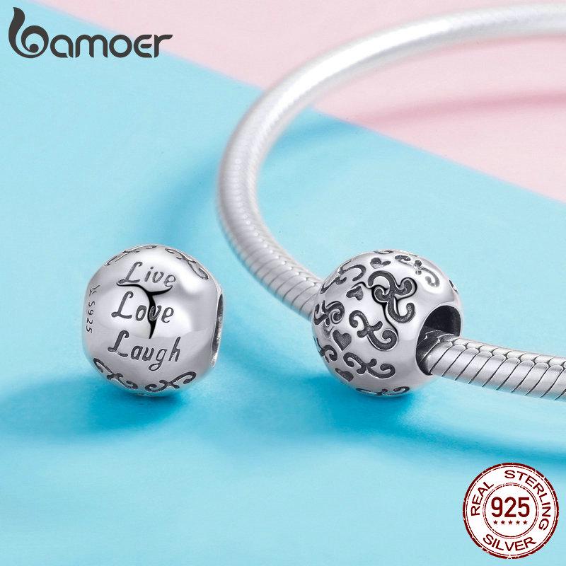 BAMOER 925 Sterling Silver Love Beautiful life Round Circle Beads Charm fit Charm Bracelet DIY