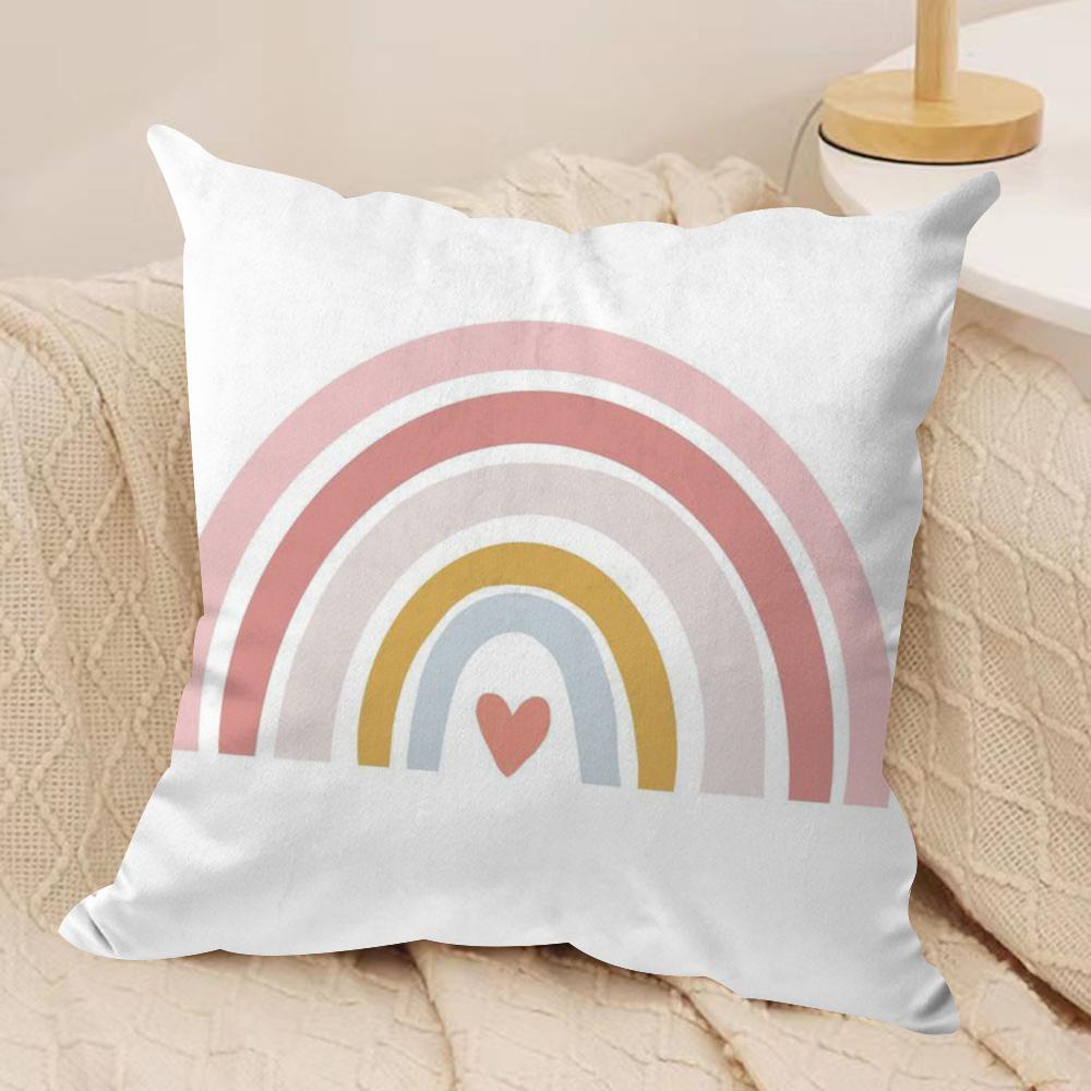 Rainbow Print Cushion Cover Soft Plush Double-Sided Printed Sofa Pillow Cushion Cover | Cozy All-Season Durable Decor Gift