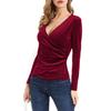 Fashion Sexy Solid Color Slim Pleated Top Women's V-Neck Long Sleeved Blouse Spring and Autumn Women's T-Shirt Clothes