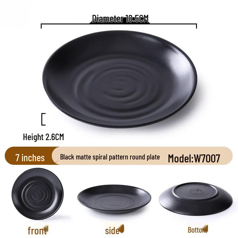 7-Inch Black Spiral Melamine Dinner Plates (Set of 10)