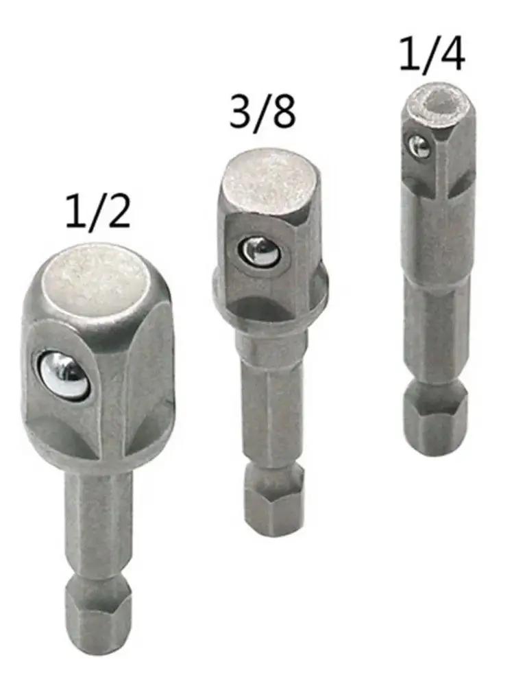 3 Pcs Drill Socket Adapter Impact Drill Extension Drill Bits Bar Socket Adapter 1/4 3/8 1/2 Size Hex Shank Square Head Drill Bit