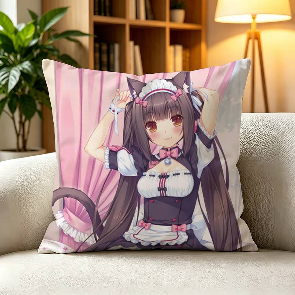 Nekopara Sweet Cafe Cat Maid Cute Slice Of Life Anime Pillow Case Square DoubleSided Sofa Cushion Cover Bedroom Bedside Pillow