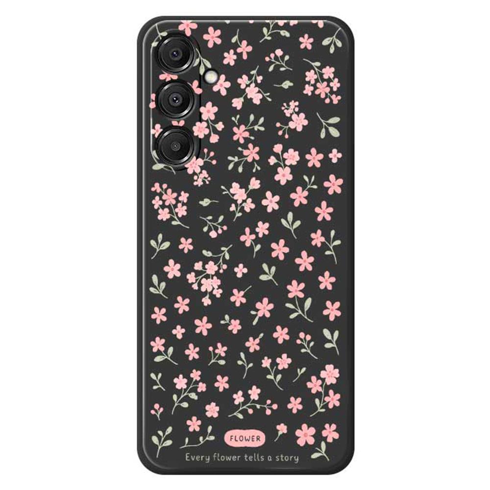 

For Samsung Galaxy A16 5G/4G Case Pink Small Flowers Pattern Printing Straight Edge TPU Phone Back Cover Black