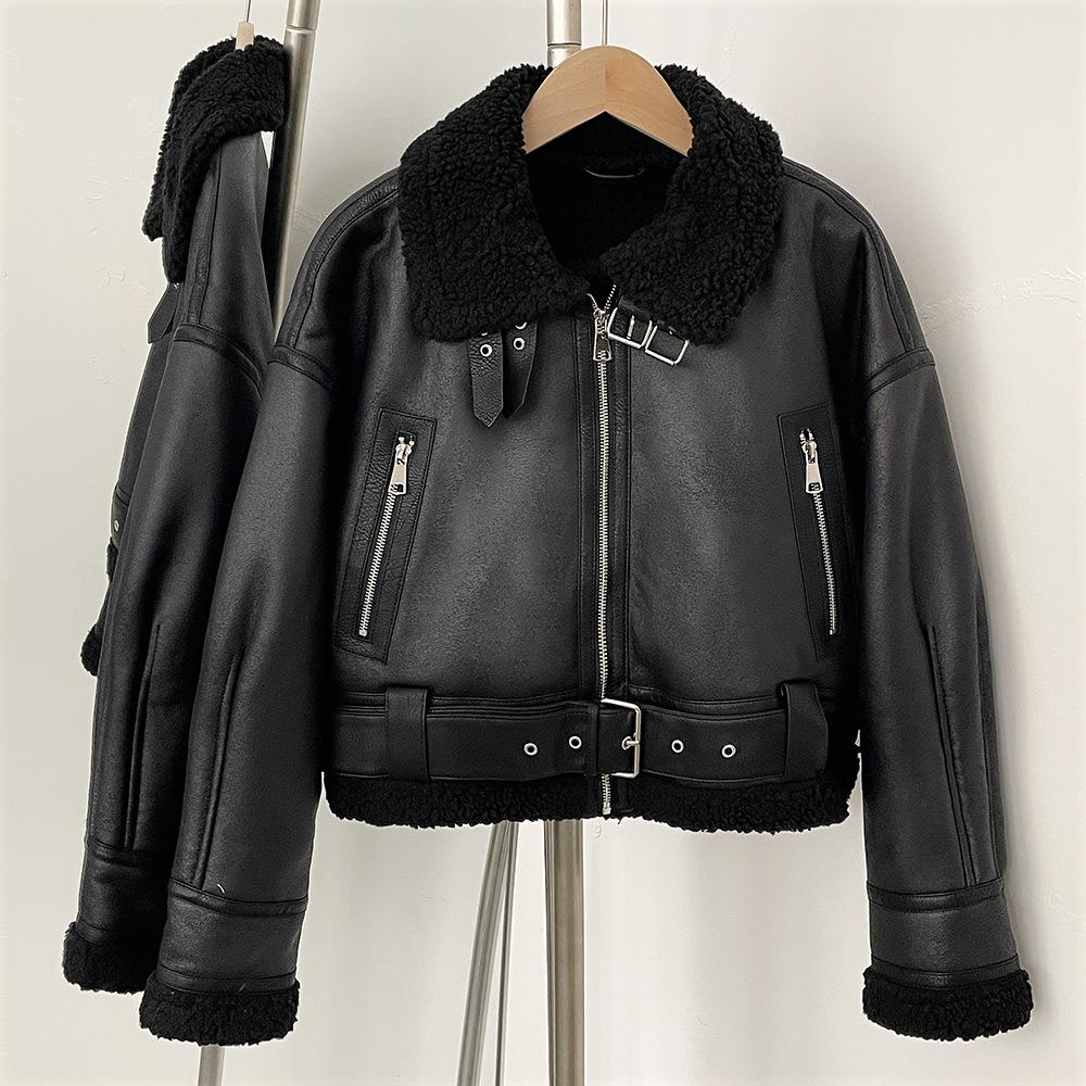 

Осенне-зимний продукт Повседневная женская одежда Отложной воротник Мех Интегрированный Свободный и Универсальный Короткий жакет Пальто XS