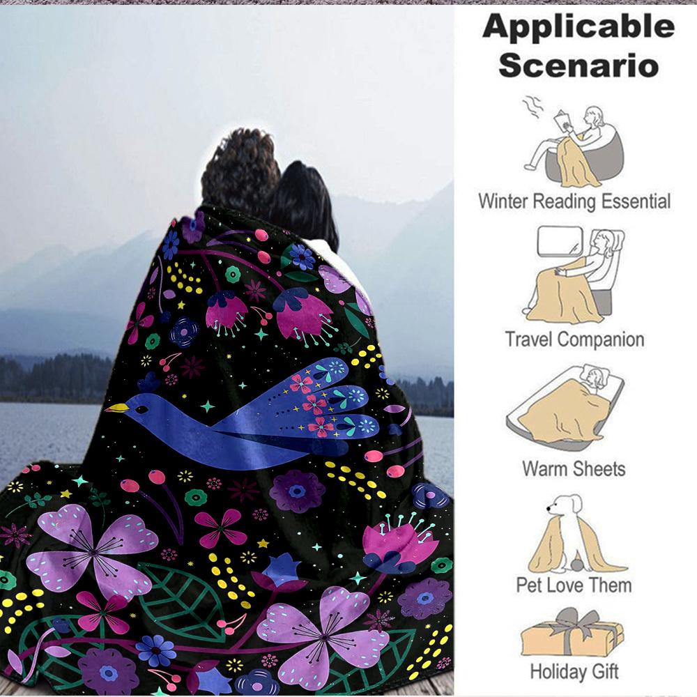 1pc Floral Fantasy Print Blanket - Lightweight Flannel Blanket For Sofa, Bed, Living Room, Office, Outdoor Travel, Camping, Soft 058