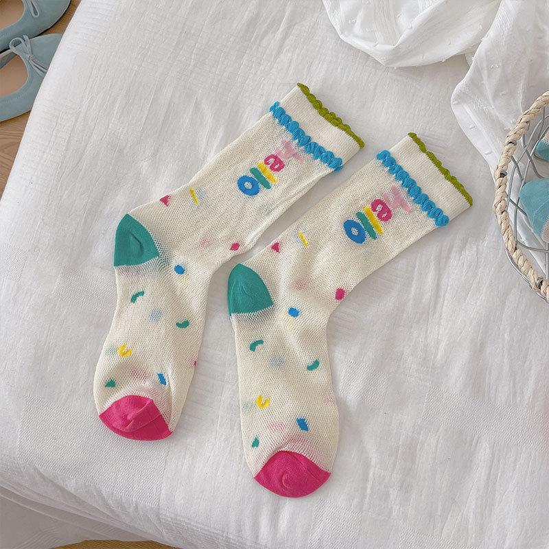 

Sweet Girl Mesh Thin Socks Simple Color Polka Dot Socks Sweet Cartoon Bear Socks Cotton Socks One size fits all