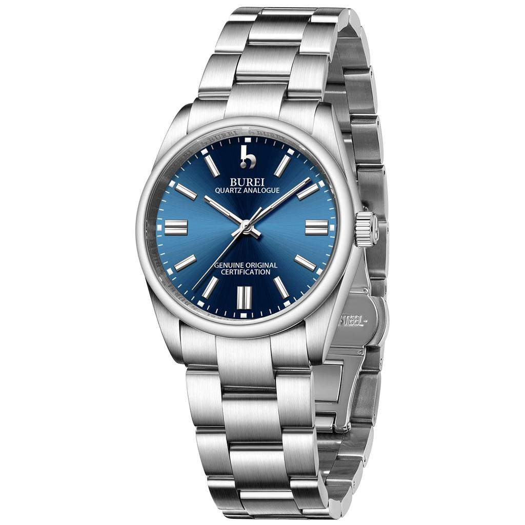 BUREI Analog Japanese Quartz Blue Stainless Simple Wristwatch Women's Watch, Movement, Waterproof, Steel, Casual, Business, Stylish,
