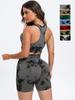 European-American Tie-dye Seamless Racerback Sports Bra & High-waisted Peach Lift Yoga Shorts Set