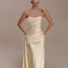European and American women's clothing summer new satin tube top sexy halter pleated streamer dress hip dress