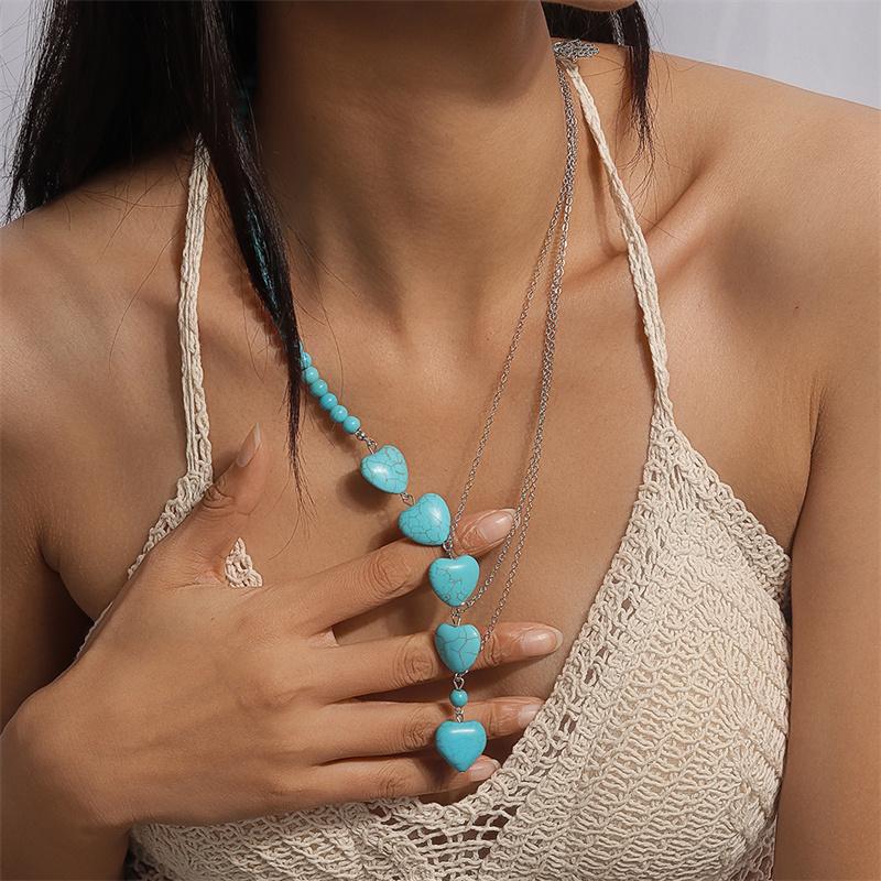 Aihua Bohemia Turquoise Stone Heart Necklace for Women Choker Collier Femme Ethnic Necklaces Statement Jewelry