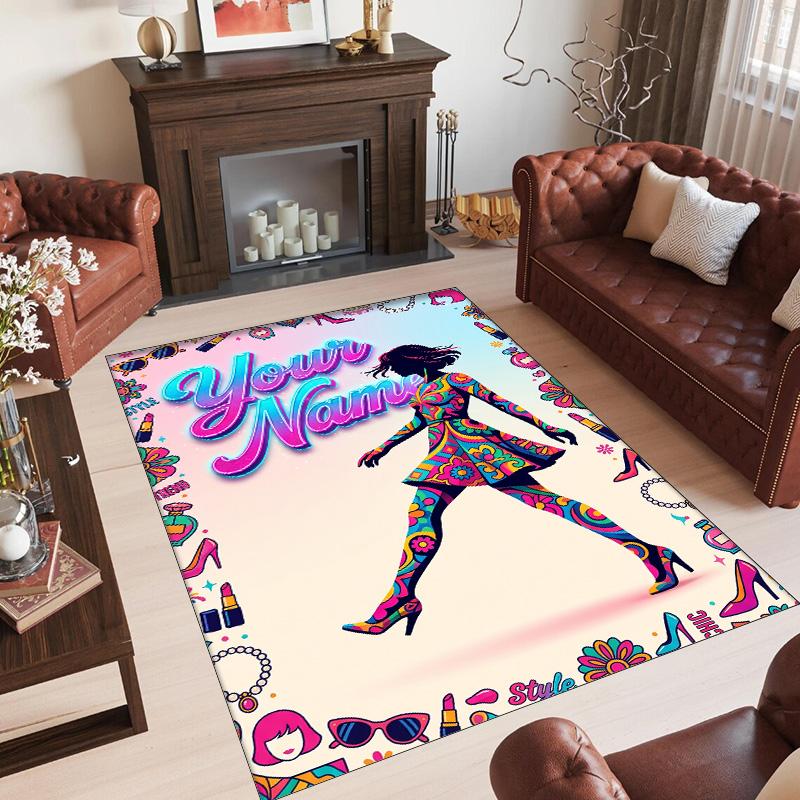 Decorative Artwork Theme Crystal Velvet Rug Personalized Custom Name Text Soft Floor Mat Home Decor