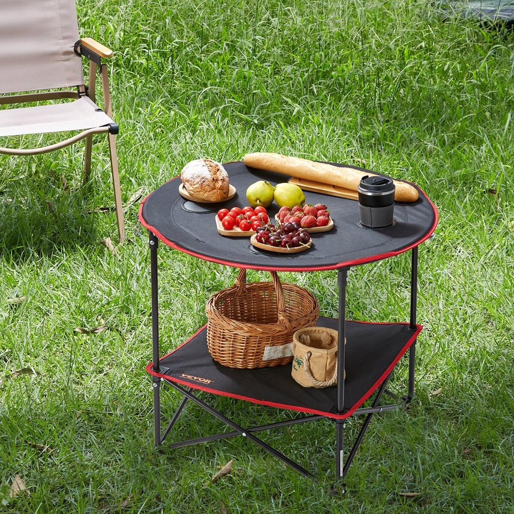 Folding Camping Table, Outdoor Portable Side Tables, Lightweight Fold Up Table, 600D Oxford Fabric & Steel Ultra Compact Work Table with Large Storage