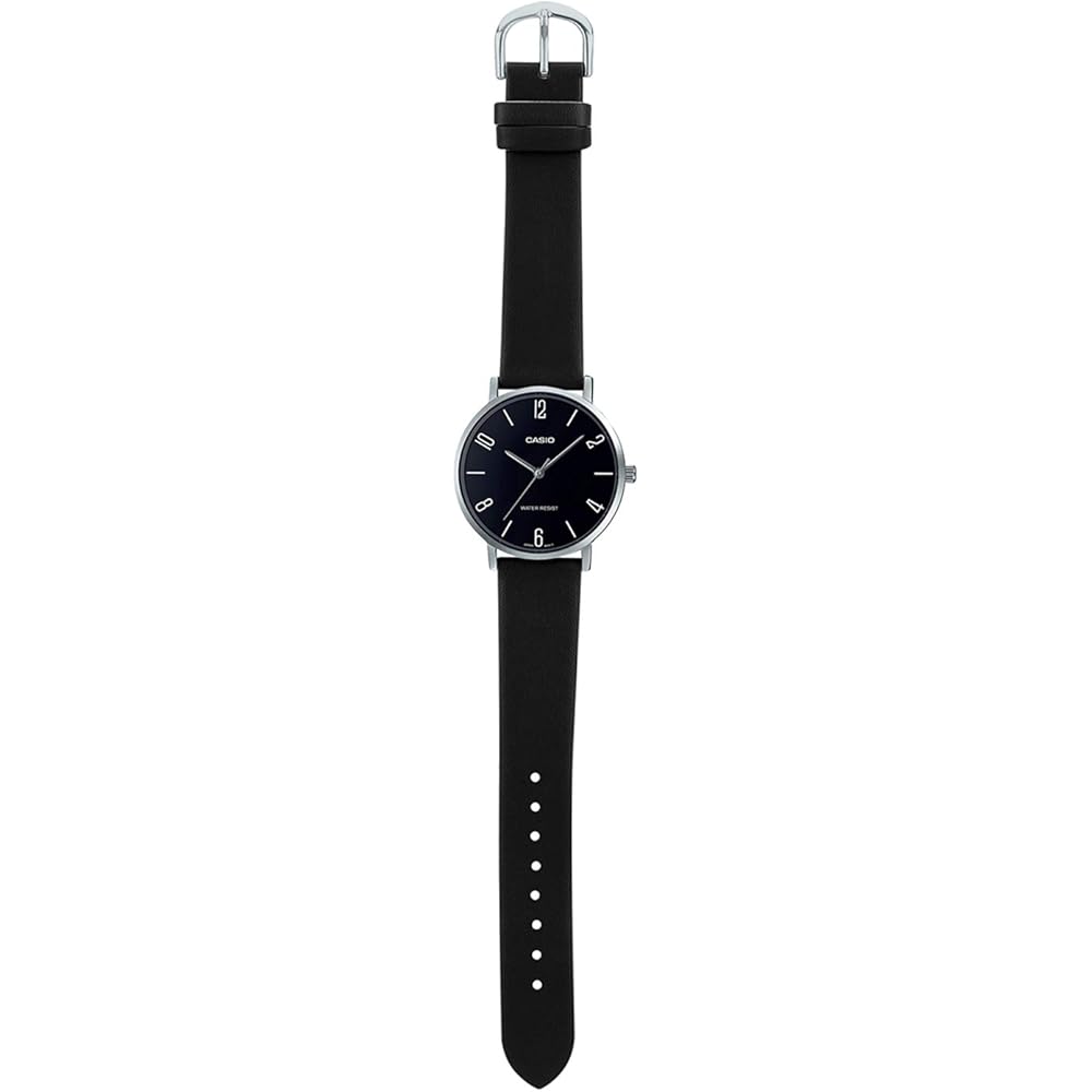 Casio MTP-VT01L-1B2 Minimal Black Dial Men's Analog Watch Black Leather Band Quartz Movement