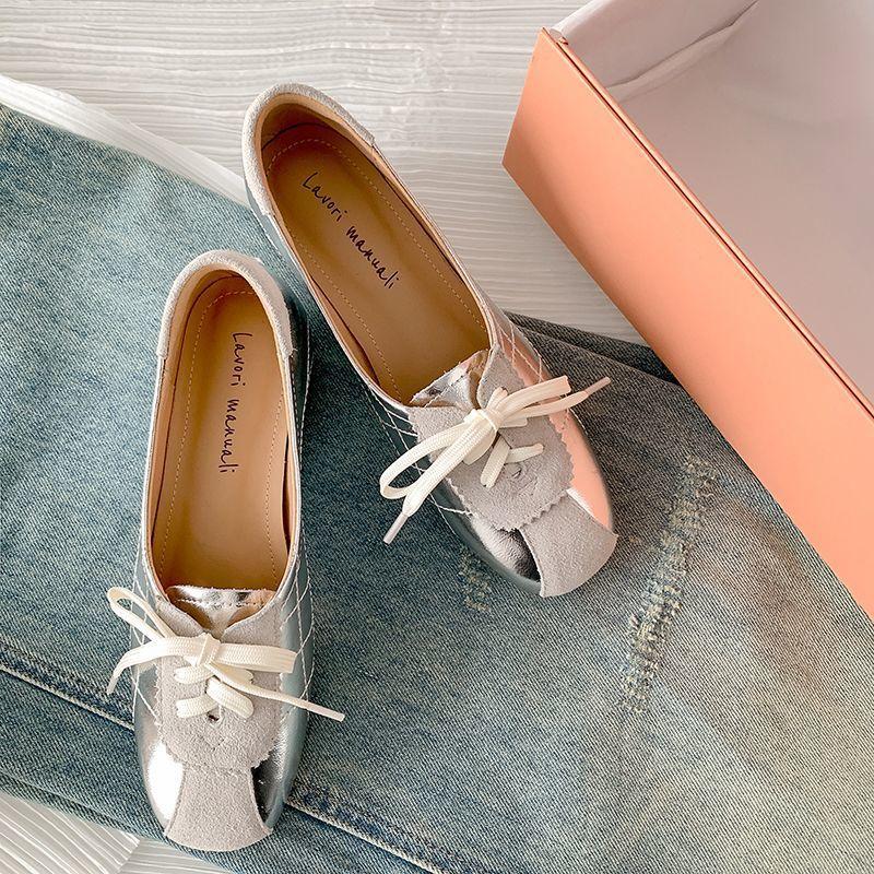 

Обувь женская новая кожаная на плоской подошве с внутренней платформой, увеличивающей рост, темпераментная, универсальная, модная, для ленивых, для работы, с мелким вырезом, туфли-лодочки 40 серебряный