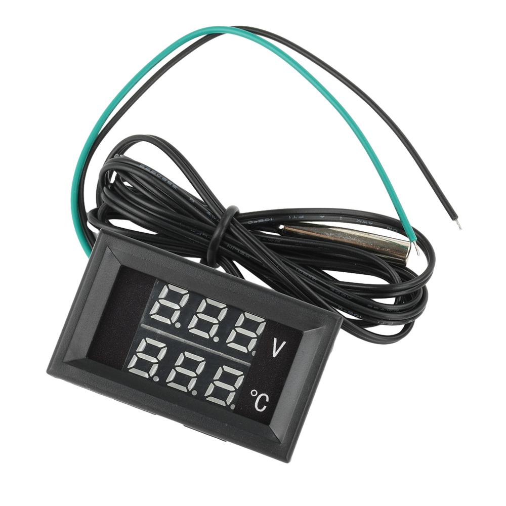DC4-28V -40~120℃ Digital Voltmeter Thermometer 0.28" LED Display with 1meter NTC 10K Temp Probe for Car, Motorcycle 5V 12V 24V