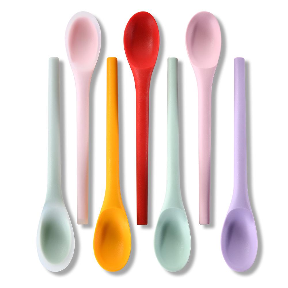 Long Handle Food-Grade Silicone Salad and Mixing Spoon for Kids
