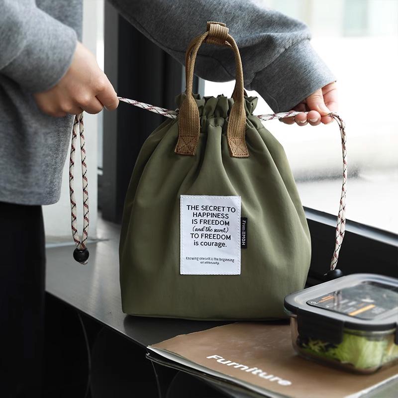 Large Waterproof Insulated Bento Box Bag with Drawstring Closure Thickened Lunch Bag for Work Student Picnic Cooler Tote Bag