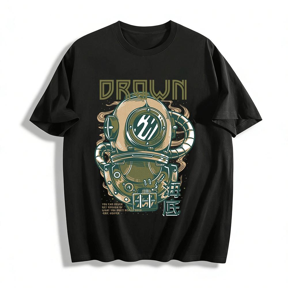 

Vintage Deep Dive Helmet Print T-Shirt American Street Style Casual Top Pure cotton T-shirt XXS