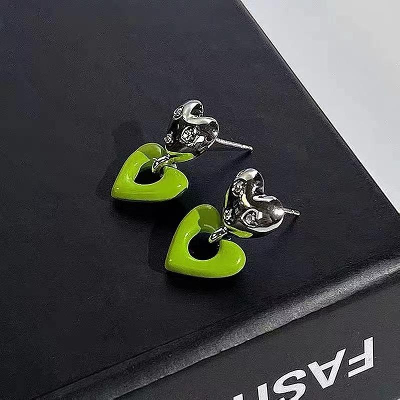 Heart Drop Earrings for Women Contrast Color Double Loves Shape Earrings Party Jewelry