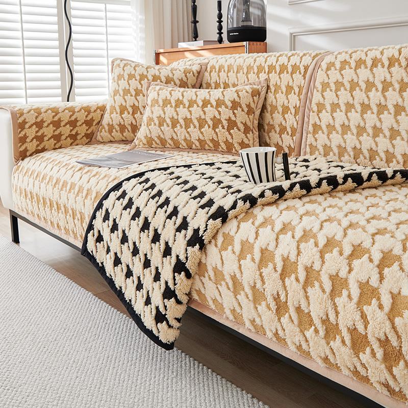Sofa Cushion Winter Thickened Fleece Cushion High Sense Non-Slip Leather Sofa Cover Cover Cloth