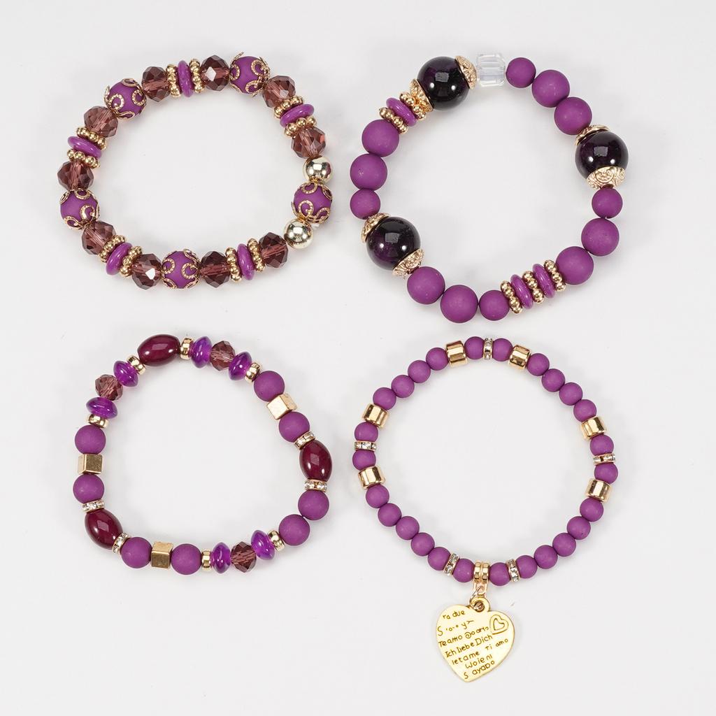 4pcs/set Boho Crystal Beads Chain Bracelet For Women Vintage Heart Elastic Bangle Female Party Jewelry Accessories