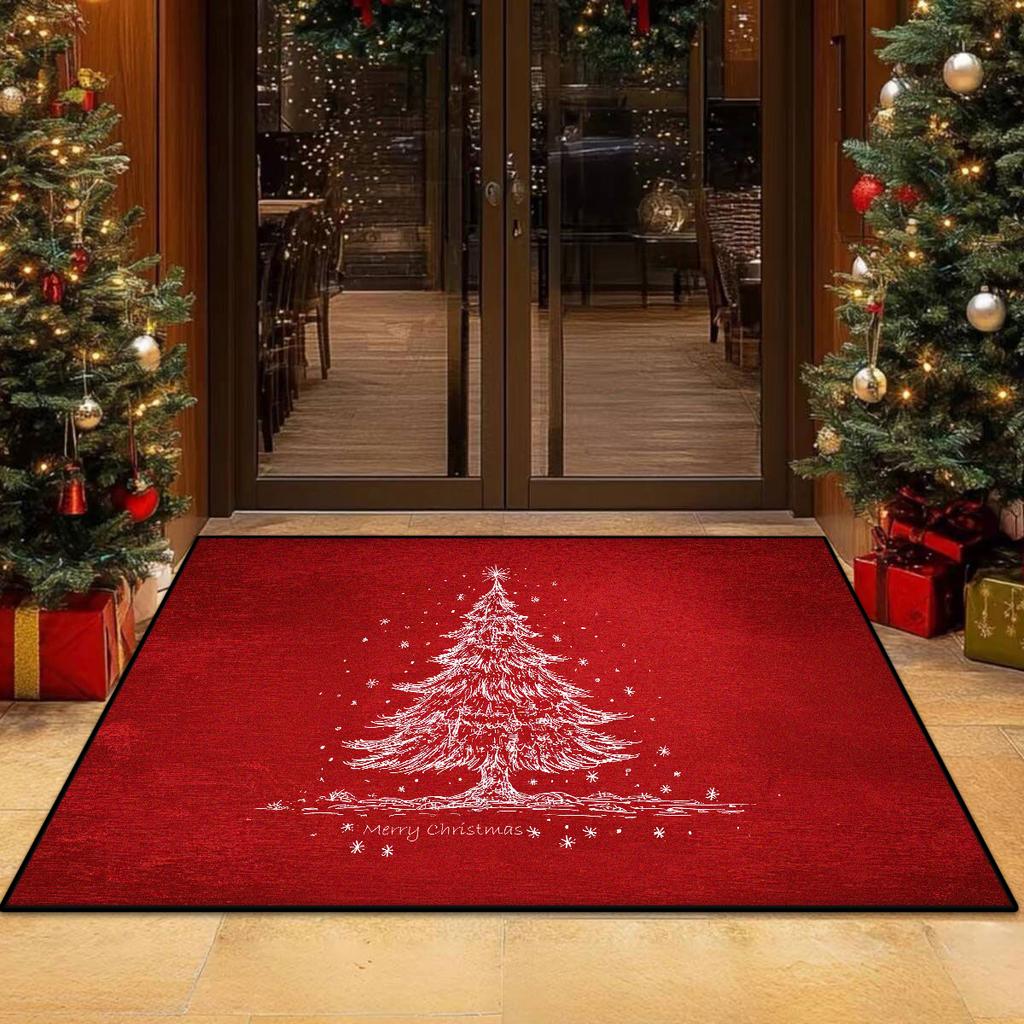 Christmas Tree Pattern Non-slip Entrance Door Mat Easy Cleaning Large Size Living Room Rugs Soft Red Green Room Decor Carpet