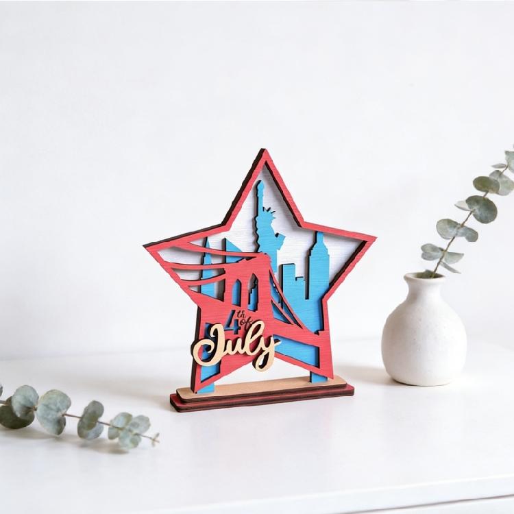Artistic Wooden Star Desktop Ornament July 4th American Flag Table Display For National Holiday Decors