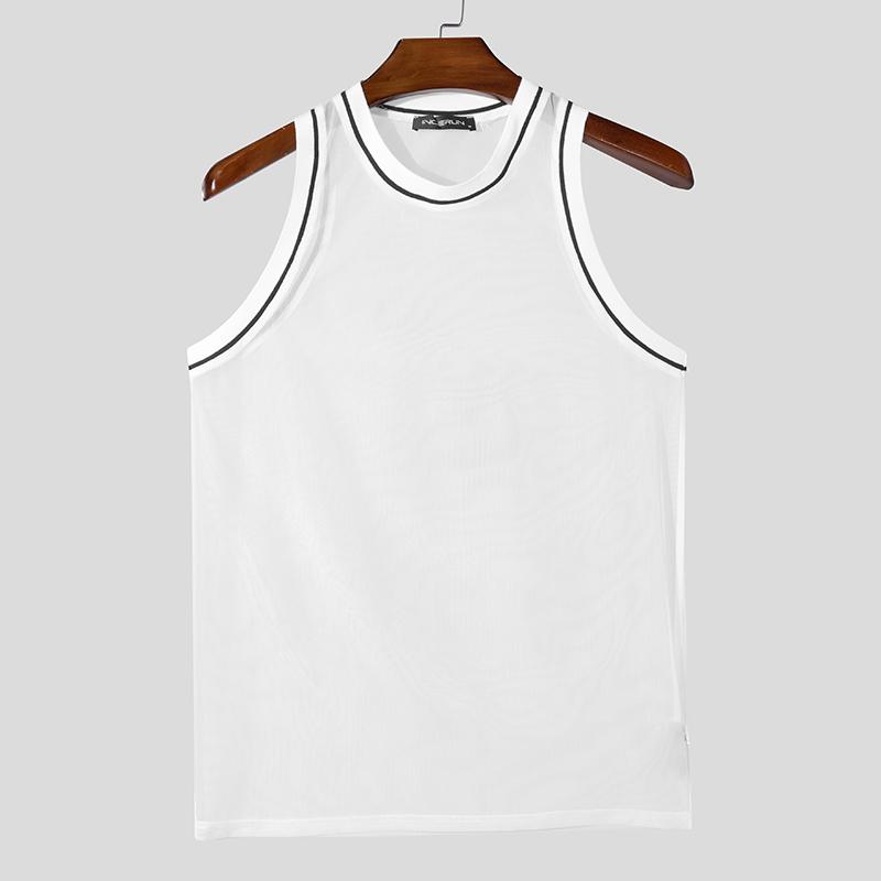 INCERUN Sommer Herren Nähte Ärmellos Mesh Transparent Stretch Tanktops