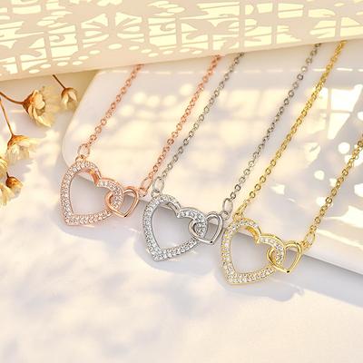 Naszyjnik Brzoskwiniowe Serce dla Kobiet Wysokiej klasy Naszyjnik Łańcuszek na Obojczyk w Kształcie Serca