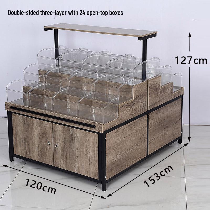Supermarket Multi-Layer Detachable Display Rack for Bulk Dried Fruits, Grains, Candy, and Biscuits.