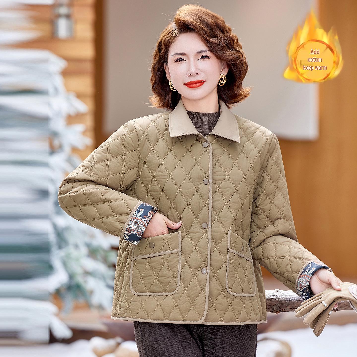 

2025 New Plus Size Cotton Jacket for Women: Autumn/Winter Casual Style for Middle-Aged and Elderly Mothers 2XL (Recommended 110-125 lbs)
