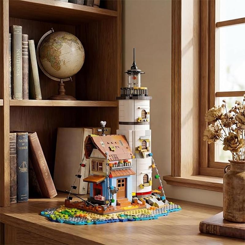 Micro-Baustein Leuchtturm Blöcke Küstenhäuschen Architekturmodell Puzzle Zusammenbau Steine Spielzeug Kinder Jungen Mädchen