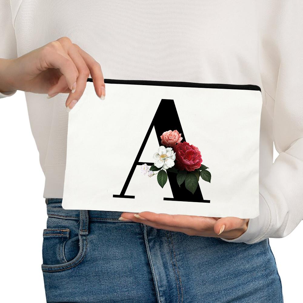 

Черный алфавит ABC Печать Косметички Цветы Органайзер Косметичка Женская Дорожная Косметичка Для Ванной Комнаты Хранения