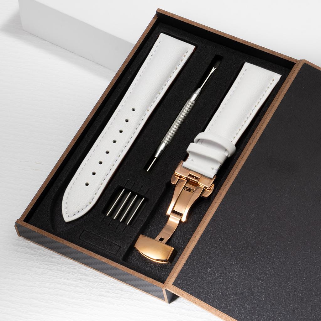 2026 Leder-Uhrenarmband 18mm 20mm 22mm Uhrenarmband Automatisches Schmetterlingsverschluss Herren und Damen Business mit Box Armband