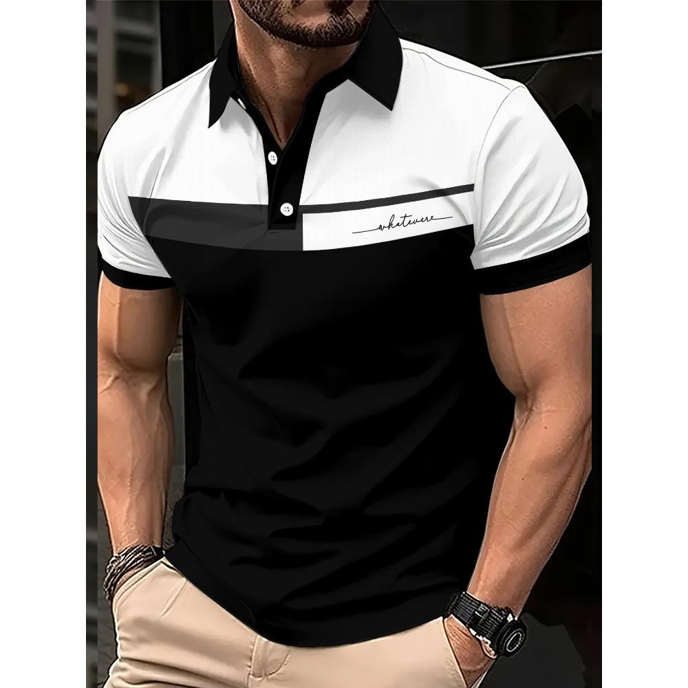 Summer Men's Short Sleeved Polo Shirt 3D Letter Pattern Print