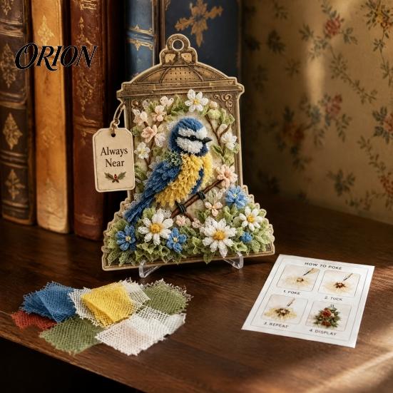 Cottage-Stil Zimmerdekoration 3D Stoff-Poke-Art-Set, DIY Vogel-Erinnerungs-Laterne, Florales Handgemachtes Blumenbastelset und Muster, Punch Needle Set für Erwachsene, Zuhause