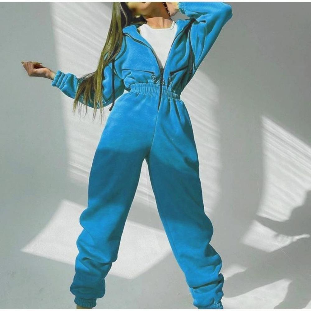 Sports Casual Women's Zipper Decorative Hooded Jumpsuit Jumpsuit