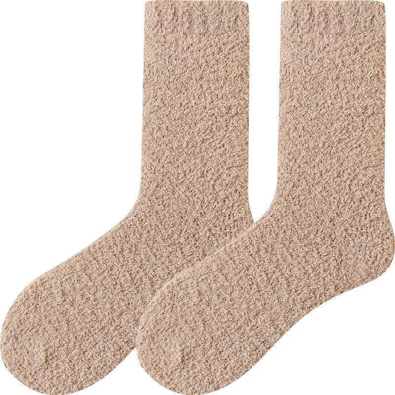 Women's Winter Thickened Non-shedding Coral Mid-calf Socks with Fleece, Warm Postpartum Socks, and Home Sleeping Socks