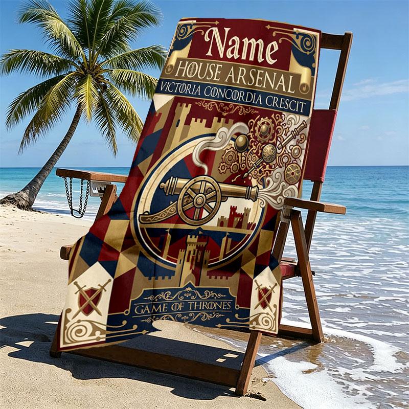 Custom Name Personalized Arsenal F.C Print Beach Towel, for Trip Camping Beach Party Home Decor, Birthday Gift for Family & Friends