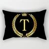 Gold Color Letter Cushion Cover 30x50cm Rectangle Pillow Case Crown Leaves Plant Polyester Black Sofa Pillow Cover Home Decor