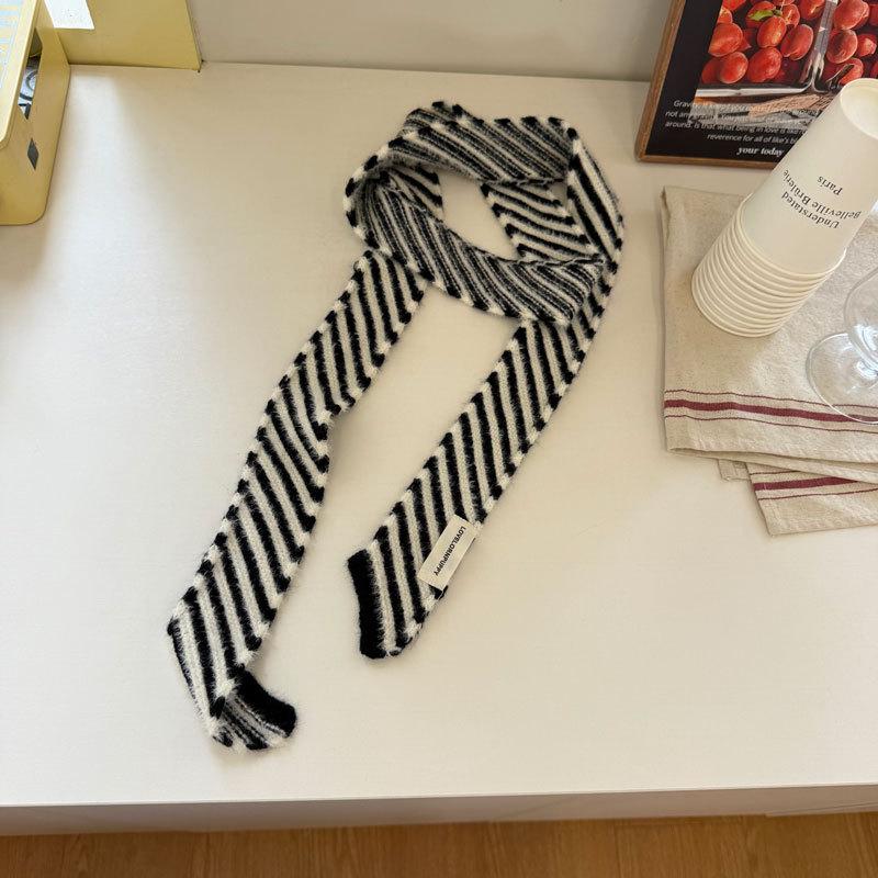 New Korean Version Striped Thin Women Decorate Scarf Japanese Style Mink Fur Decorative Chic Scarves Female Autumn Winter