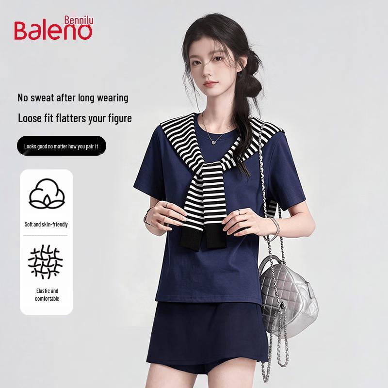 

Baleno Cotton T-shirt & Striped Shawl Set 2XL