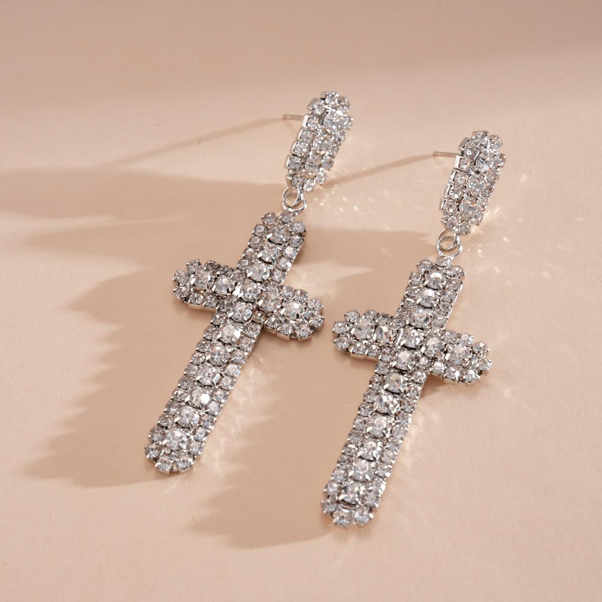 DIGADAGU Alloy Rhinestone Cross Geometric Dangle Earrings New Elegant Luxury Earrings Women Party Zircon Accessories медный