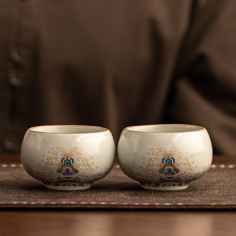 Ru kiln teacup light luxury large master cup high-end household tea cup kung fu tea set single cup ceramic building cup tea bowl