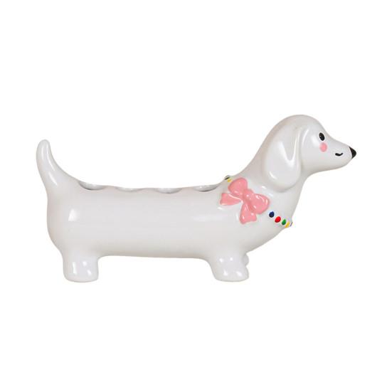 Toothbrush Holder Dachshund Shape Ceramic Multi-Slot Design Waterproof Bathroom Organizer Non-Slip Stable Base Manual Toothbrush